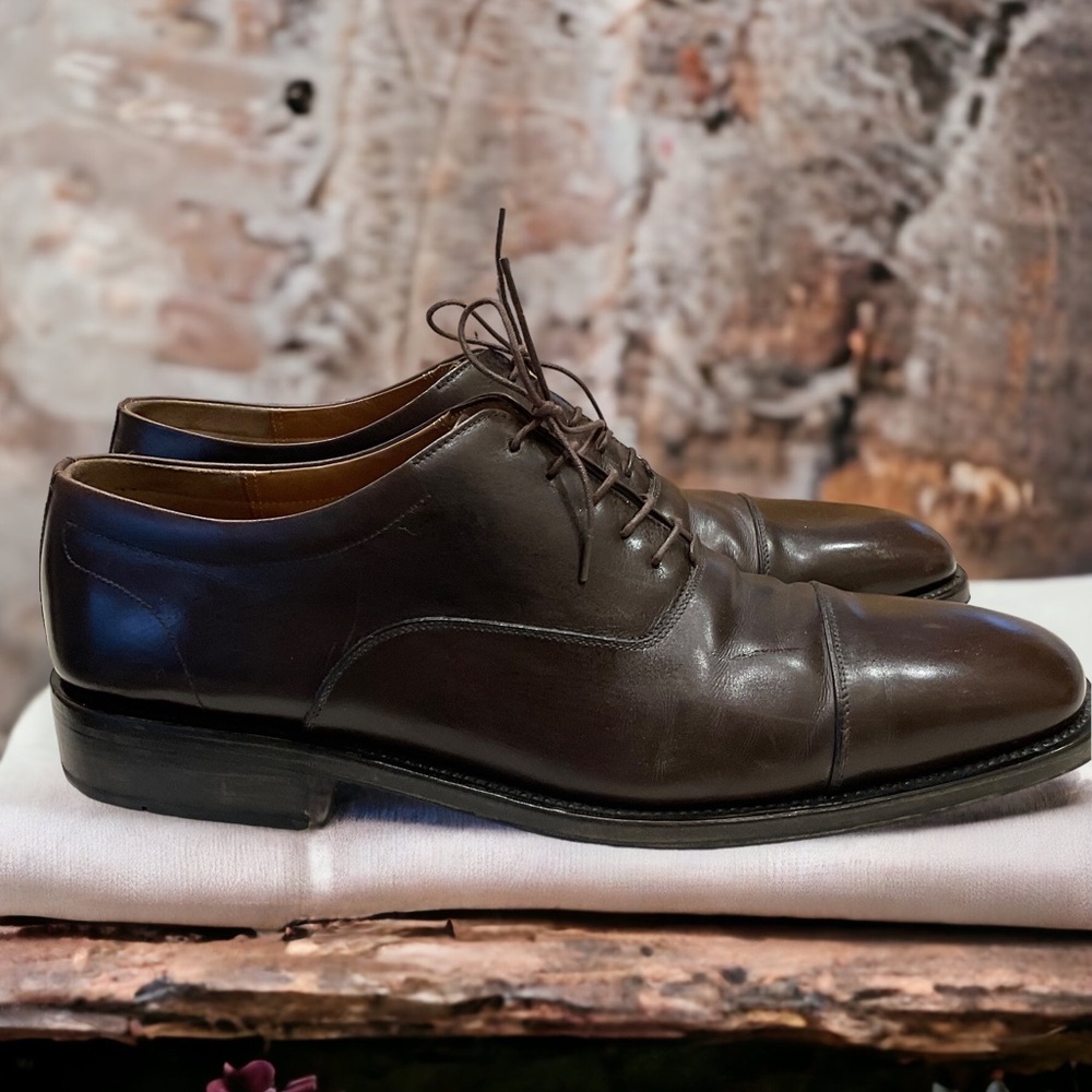 Salvatore Ferragamo Brown Calf Leather Cap Toe Oxford Dress Shoes, Men’s Sz 12 D